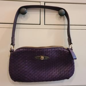 Elliott Lucca Dark Plum Purple and Gold Woven Leather Small Shoulder Bag Purse